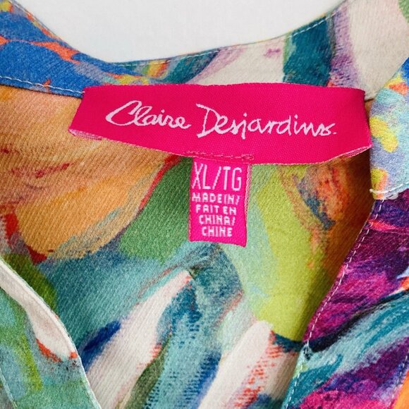CLAIRE DESJARDINS Shirt Dress Tab Sleeve Abstract Floral Popover Bamboo Blend XL - Picture 5 of 14